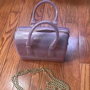 Small Sparkly Pink Jelly Bag with Gold Chain